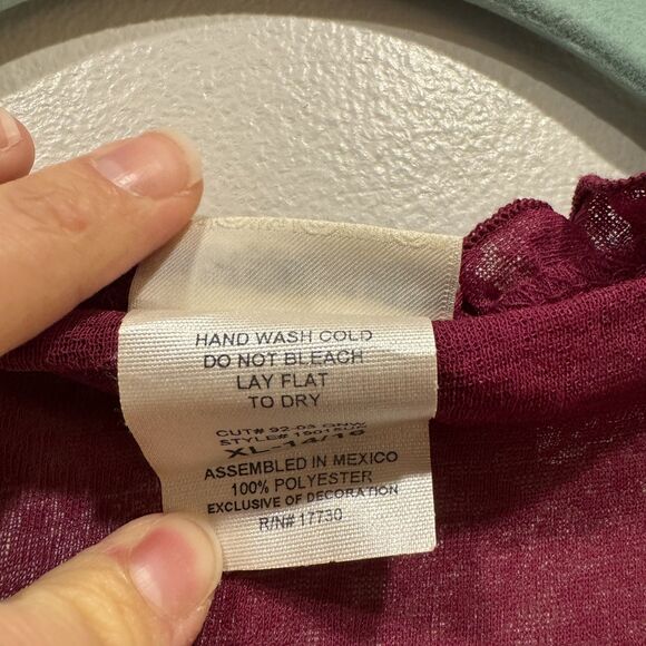 VTG Tie Front Top Sheer Ruffle Bell Sleeve Burgundy Fairy Y2K Coquette Women M - Picture 5 of 9